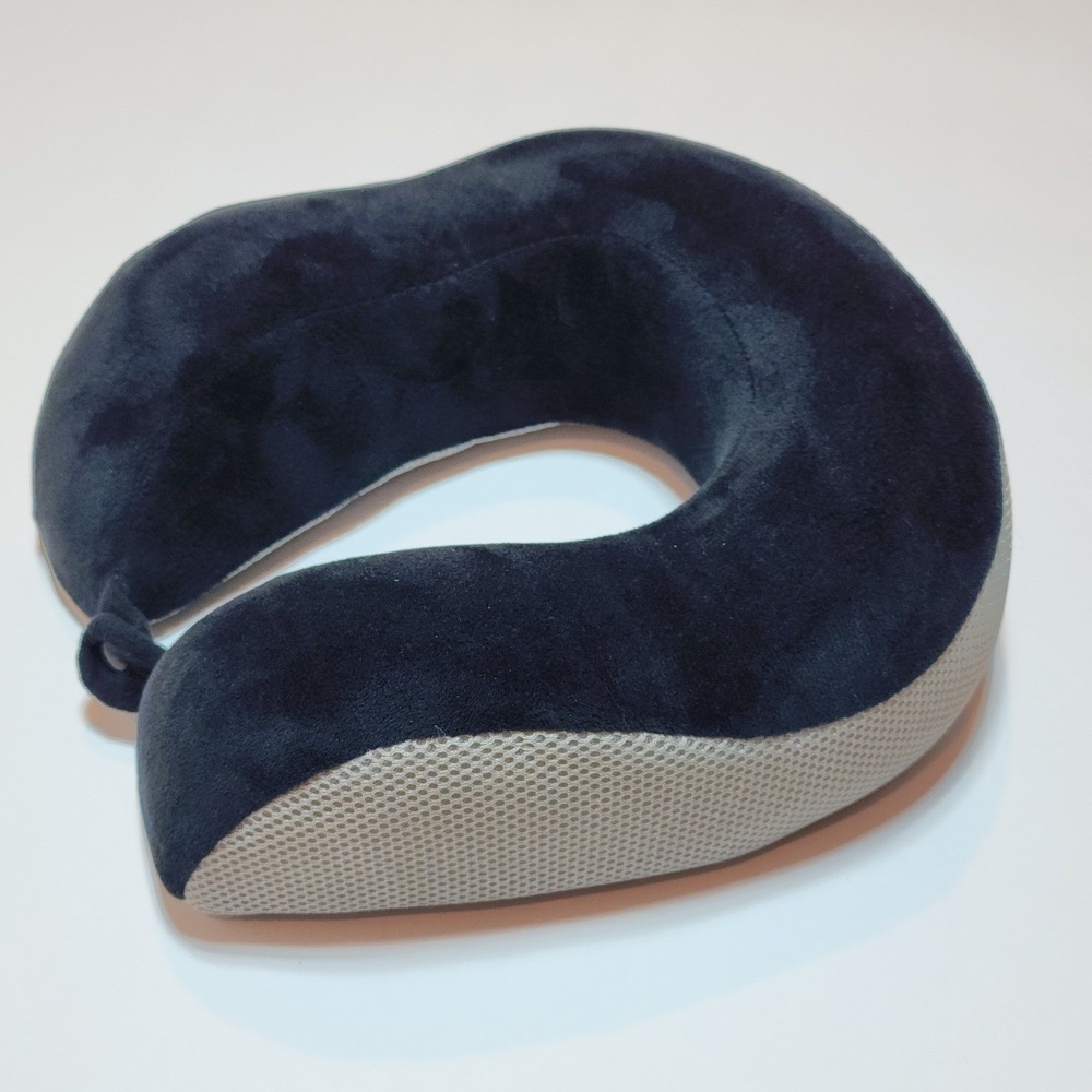 Springs Global Memory Foam Travel Neck Pillow Navy Blue Grey Mesh RN 117835